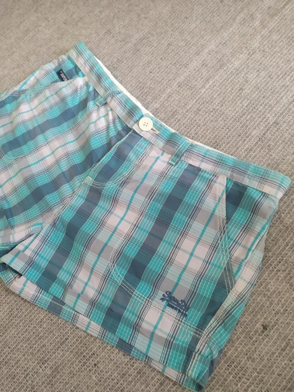Superdry Short en Coton à Carreaux pour Femme M Turquoise Blue Y2K – photo 2